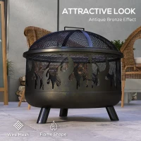 Outsunny Steel Fire Pit BBQ, with Poker - Black(m-7)