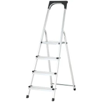 DURHAND Escada Dobrável de Alumínio com Bandeja Magnética Escada de 4 Degraus com Base Antiderrapante 44x89x143cm Prata(m-11)
