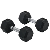 HOMCOM Ensemble d'haltères courtes hexagonaux total 16 Kg - entraînement musculaire & haltérophilie - métal caoutchouc noir(m-16)