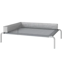PawHut Lettino per Cani Rialzato di 20 cm con Cuscino a L, in Poliestere e Acciaio, 110x75x30 cm, Grigio e Argento(m-10)