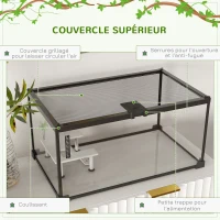 PawHut Aquarium pour Tortues avec Plateforme de Repos, Couvercle Coulissant en Filet, Thermomètre, 50x30x25cm, Blanc(m-5)