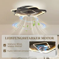 HOMCOM Deckenventilator mit Licht und Fernbedienung, LED-Deckenventilator mit 6 Geschwindigkeiten, 3 Farbtemperaturen(m-6)