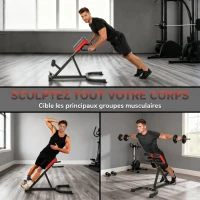 SPORTNOW Banc de Musculation Réglable 5 Niveaux, Chaise Romaine avec Rouleaux en Mousse Dense, 112 x 62 x 88 cm, Noir et Rouge(m-4)