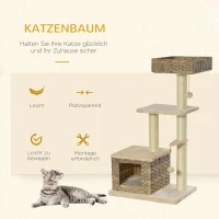 PawHut kattenboom multifunctionele krabpaal kattengrot speelbal bruin + beige(m-4)