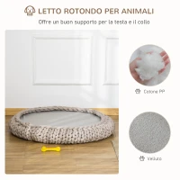 PawHut Cuccia per Cani e Gatti Rotonda, Rialzata e Lavabile in Cotone PP, Cuscino Imbottito, Φ93x15cm, Grigia(m-4)