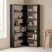 HOMCOM 7 Tiers Bookshelf, L-Shaped Corner Bookcase with Anti-Slip Rear Guard, Black Wood Effect(m-13)