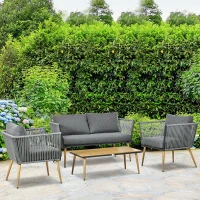 Outsunny Conjunto de Móveis de Jardim de Vime 4 Peças com Sofá de 2 Lugares 2 Poltronas e Mesa de Centro Cinza(m-10)