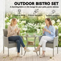 Outsunny 3 Piece Rattan Bistro Set, PE Wicker Garden Furniture Conversation Set with 2 Tier Glass-Top Table, Chairs, Dark Grey(m-4)
