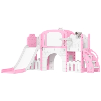 AIYAPLAY 7-in-1 Toddler Slide Set with Hoop & Storage Pink