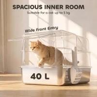 PawHut Bac à Litière pour Chat en Acier Inox. 2 en 1 Couvercle Pelle Filtres Sacs Désodorisants Grande Taille 48x38x34cm Gris(m-8)