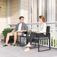 Outsunny Conjunto de Móveis de Exterior de 3 Peças em Vime PE com Cadeiras Mesa de Vidro Temperado e Almofadas Cinza Claro(m-8)