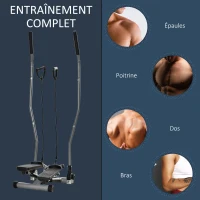 HOMCOM Stepper avec guidons extenseurs appareil fitness avec écran LCD multifonction acier ABS 54 x 40 x 135 cm noir et argent(m-4)