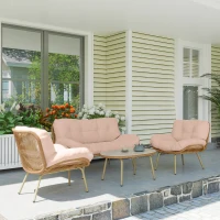 Outsunny Gartenmöbel Set 4-teilig Polyrattan Lounge-Set mit Zweisitzer 2 Sessel Tisch Tiefem Sitz Dicke Kissen(m-10)