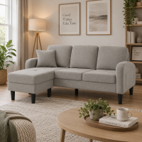 3-seater L-shaped Corner Sofa with Reversible Chaise and Soft Padded Seats, Sofa Bed with Plastic Legs, 166L x 118W x 77H cm, Gray