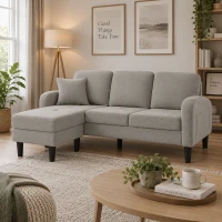 3-seater L-shaped Corner Sofa with Reversible Chaise and Soft Padded Seats, Sofa Bed with Plastic Legs, 166L x 118W x 77H cm, Gray(m-1)