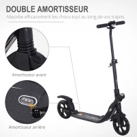 HOMCOM Trottinette pliable pour adultes adolescents à partir 14 ans hauteur guidon réglable double système d'absorption des chocs roues PU alu dim. 94 x 38 x 95-105 cm noir(m-5)