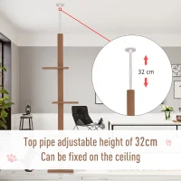 PawHut 260cm Floor To Ceiling Cat Tree for Indoor Cats w/ 3 Perches Flannel Upholstery Kitten Pet Rest Sleep Activity Tower Home Furniture Brown(m-5)