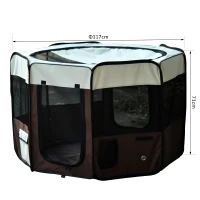 PawHut Parc enclos pliable pour chien chat petits animaux octogonal en tissu Oxford et acier Ø 90 x 41H cm marron beige(m-3)
