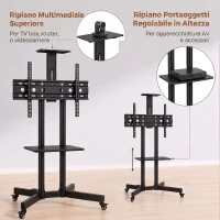 HOMCOM Supporto TV da Pavimento da 32-75 Pollici con Ruote a Freno, Altezza Regolabile, Inclinazione 15°, Nero(m-7)