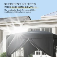 Outsunny 3 x 3 m Paviljoen met 4 Zijwanden, Ramen, Feesttent met UV-Bescherming, Tuinpaviljoen incl. Draagtas, Staal, Zwart(m-5)