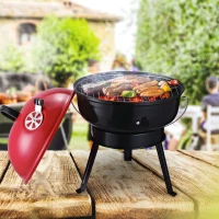 Outsunny Parrilla para Barbacoa de Carbón Portátil con Mango Ahumador Pequeño de Hierro Esmaltado con 3 Patas Antideslizantes Ф36.5x54cm(m-2)