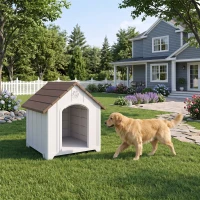 PawHut Casota para Cães Exterior Extragrande em Plástico com 2 Janelas, Base Elevada, Estacas Castanho Escuro(m-9)