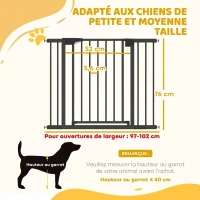 PawHut Barrière de sécurité pour chiens et bébés 76 à 102 cm avec extension fixation par pression sans perçage blanc(m-3)