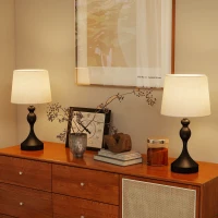 HOMCOM Set of Two Three-Colour Lamps, with USB Ports - Black/Beige(m-8)