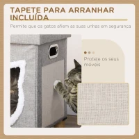 PawHut Casa para Gatos 2 em 1 com Apoio para os Pés com Almofada Amovível e Almofada para Arranhar 35,5x35,5x42,5 cm Cinza(m-5)