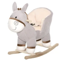 HOMCOM Caballito Balancín Infantil en Forma de Burro de Felpa para Bebés 18-36 Meses con Sonido y Cinturón 61x34x58 cm Gris(m-12)