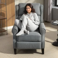 HOMCOM Poltrona Reclinabile 132° max in Tessuto Effetto Lino con Poggiapiedi, 74x84x102 cm, Grigio(m-7)