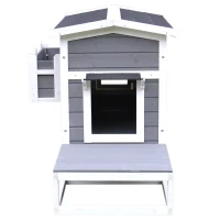 PawHut Cuccia per Gatti Rialzata con Balconcino e Tetto Impermeabile da Giardino Legno 115x66.5x74.7cm Grigio(m-4)