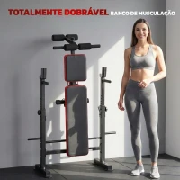SPORTNOW Banco de Musculação Multifuncional com Suporte para Barra Ajustável e Encosto Regulável para Casa ou Ginásio(m-6)