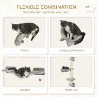 PawHut Four-Piece Cat Wall Furniture, with Hammock, Ladder, Platforms, Steps, for Indoor Use - Grey(m-5)