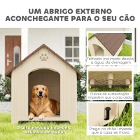 PawHut Casota para Cães de Exterior Casa para Cães Grandes de Plástico com 2 Janelas Base Elevada Estacas Bege(m-4)