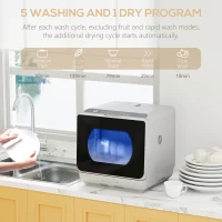 HOMCOM Table Top Dishwasher with Built-in 6L Water Tank, Mini Countertop Dishwasher with 6 Programs, 4 Place Settings, Silver Tone(m-5)