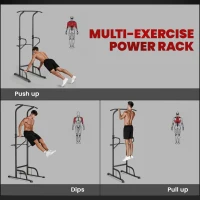 HOMCOM Power Tower Dip Station Pull Up Bar Multi-Function Push Up Equipment with Adjustable Height for Home Gym Strength Training Workout Fitness(m-4)