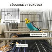 PawHut Cage à Oiseaux Volière Intérieur Acier avec Séparateur, 4 Perchoirs, Plateau Coulissant, 4 Mangeoires, 76x46x116cm, Noir(m-5)