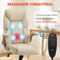 HOMCOM Cadeira de Escritório com Massagem Vibratória de 4 Pontos Aquecimento Lombar Apoios de Braços Rebatíveis Encosto Alto Altura Ajustável Creme(m-5)
