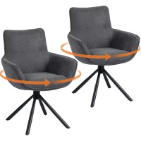 HOMCOM Set van 2 Eetkamerstoelen, Draaibaar, Zacht Gepolsterd, Armleuningen, Metalen Poten, Donkergrijs(m-11)