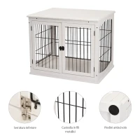 PawHut Casetta per Cani Fino 30kg da Interno in Legno e Acciaio, 58.5x81x 66cm - Bianco(m-5)