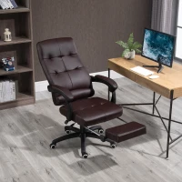 Vinsetto Silla de Oficina Giratoria Silla de Escritorio Reclinable Silla de Estudio Tapizada de PU con Altura Ajustable Reposabrazos Reposapiés 65x65x118-125 cm Marrón(m-10)