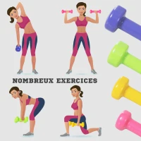 HOMCOM Ensemble d'haltères courtes total 10 Kg - paires de 0,5/1/1,5/2 Kg avec malette - entraînement musculaire & haltérophilie - métal PU rose, jaune, vert, violet(m-4)
