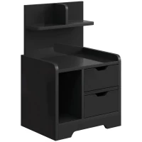 HOMCOM Bedside Table, Small Bedside Cabinet with 2 Drawers and Storage Shelves for Bedroom, Black Wood Effect(m-1)