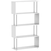 HOMCOM S Shape Bookcase, 5 Tiers Bookshelf, Modern Freestanding Storage Shelf for Home Office, Study, Living Room, 80 x 30 x 145cm, White(m-1)