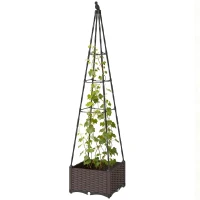 Outsunny Floreira com Treliça Metálica para Plantas Trepadeiras Vaso de PP com Orifícios de Drenagem e Tampões 40x40x175 cm Preto(m-11)