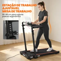 SPORTNOW Passadeira Dobrável Elétrica 2.5HP com Secretária Destacável e Guiador Ajustável em Altura 1-12 km/h Ecrã LED 125x70x102-111 cm Preto(m-5)