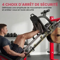 SPORTNOW Presse à Cuisses Professionnelle Machine Musculation Jambes et Hack Squat 455kg Appareil Réglable 185x120x140cm Rouge(m-5)