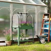 Outsunny Mesa de Cultivo com Rodas 80x40x120 cm Horta Urbana Elevada com Cobertura de Estufa para Cultivar Plantas Flores Verde(m-2)