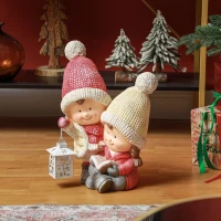 HOMCOM Weihnachtswichtel mit Buch & Laterne, LED, batteriebetrieben, 30 x 23 x 45 cm(m-7)